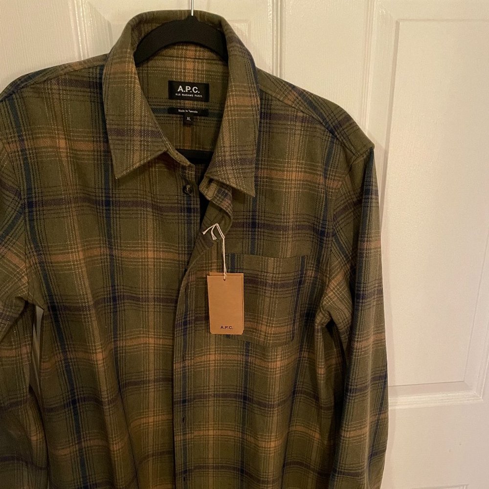 A.P.C. Green Check Trek Over Shirt / Size XL